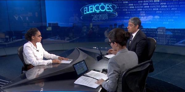 Marina Silva, no Jornal Nacional, justifica apoio a Aécio e diz que centrão faz corrupção brava