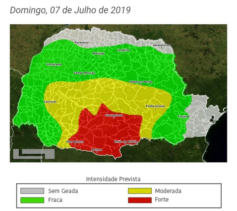 Frio intenso no Paraná, com previsão de geada no domingo e na segunda-feira na região Centro-Sul, Sul e Sudoeste