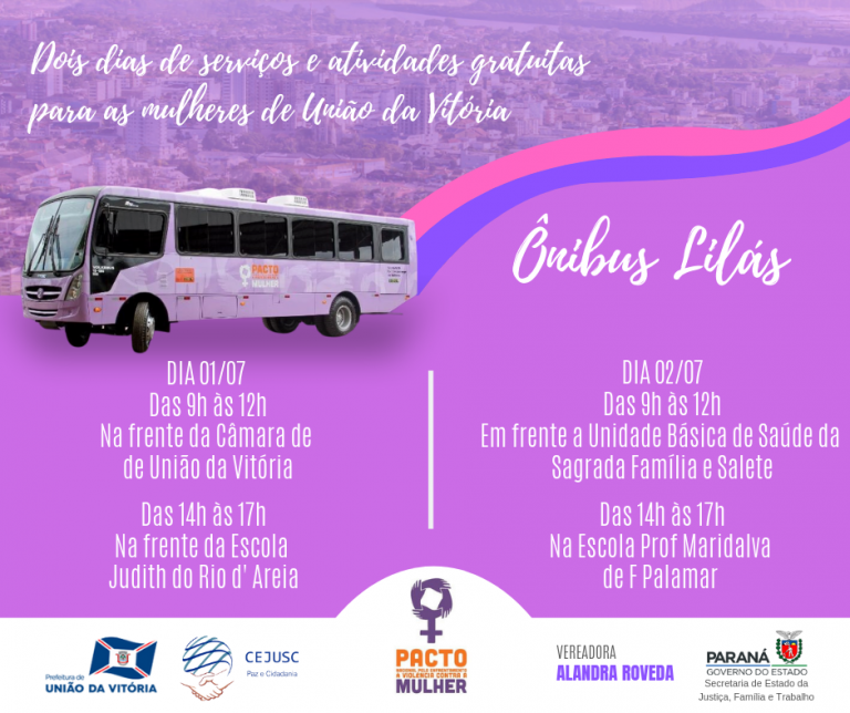 Mulheres de União da Vitória participam das atividades do ‘Ônibus Lilás’