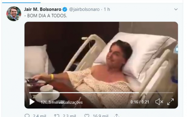 Após cirurgia bem sucedida, Bolsonaro diz que dia 10 deverá “voltar ao batente”