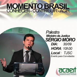 Ministro Sérgio Moro fará palestra em Florianópolis dia 30 de setembro