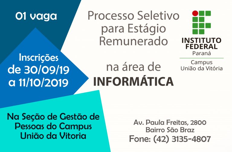 IFPR/Campus de União da Vitória está com edital aberto para estágio na área de informática