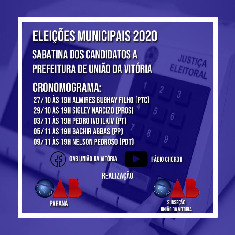 Ordem dos Advogados vai sabatinar os candidatos a prefeito de União da Vitória