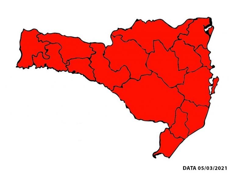 16 regiões de Santa Catarina estão em nível gravíssimo para a pandemia