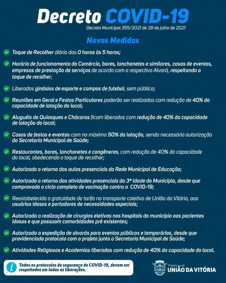 União da Vitória tem novo decreto da Covid-19