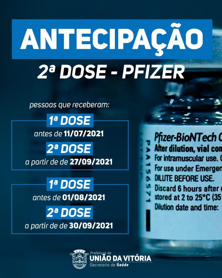 Segundas doses da Pfizer serão antecipadas em União da Vitória