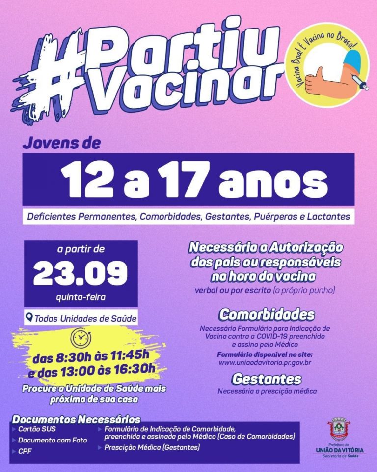 União da Vitória inicia vacinação de adolescentes de 12 a 17 anos com comorbidades