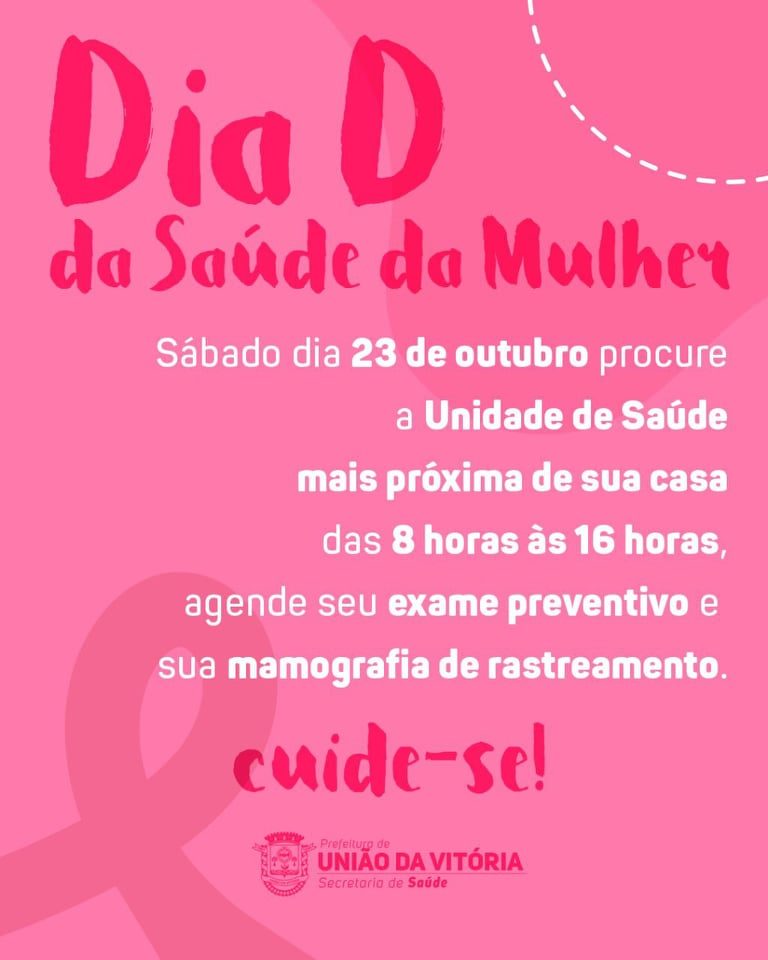 ‘Dia D da Saúde da Mulher’ será neste sábado (23) em União da Vitória