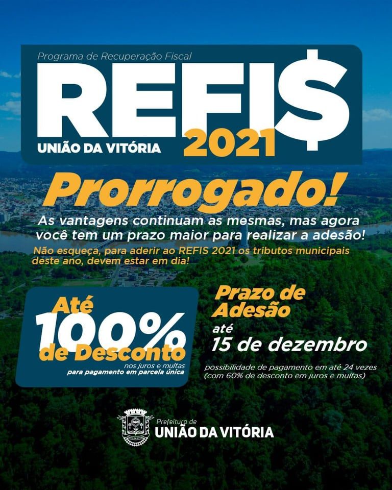 Prazo para Refis 2021 termina nesta semana em União da Vitória