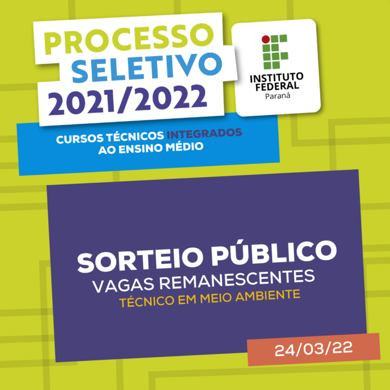 IFPR realizará sorteio público para vagas remanescentes do curso técnico em meio ambiente